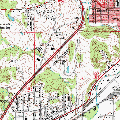 Topographic Map of Huckleberry Park, MO