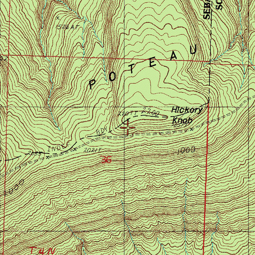 Topographic Map of Hickory Knob, AR