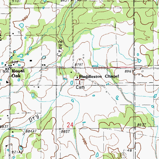 Topographic Map of Huddleston Church, MO