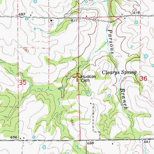 Topographic Map of Hudson Cemetery, MO