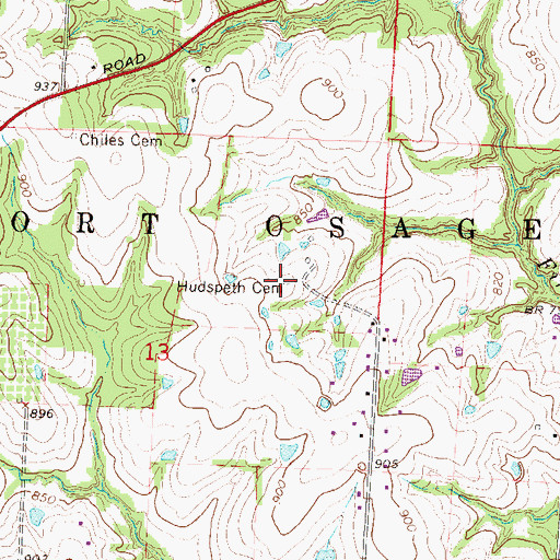 Topographic Map of Hudspeth Cemetery, MO