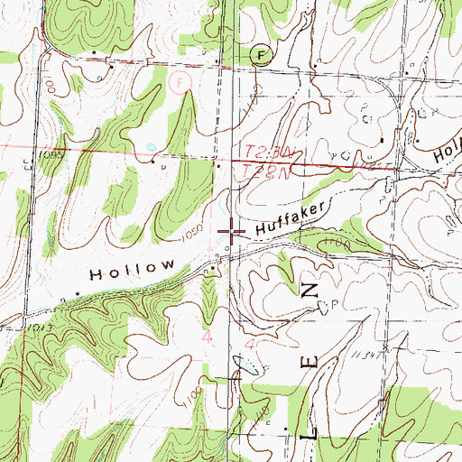 Topographic Map of Huffaker Hollow, MO