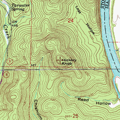 Topographic Map of Hickory Knob, AR