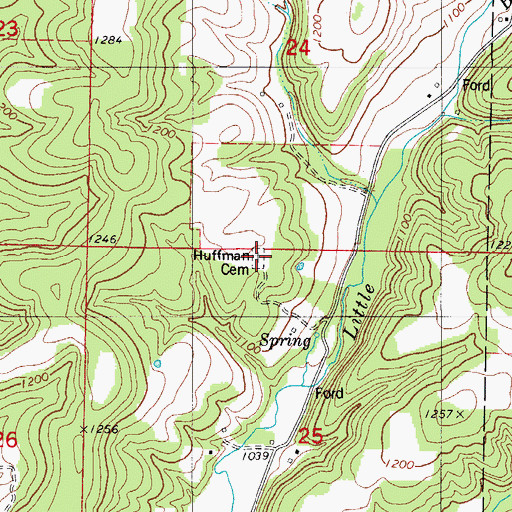 Topographic Map of Huffman Cemetery, MO