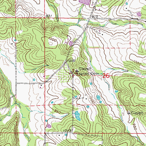 Topographic Map of Hughes Cemetery, MO