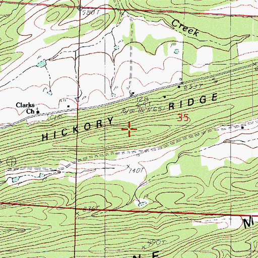 Topographic Map of Hickory Ridge, AR