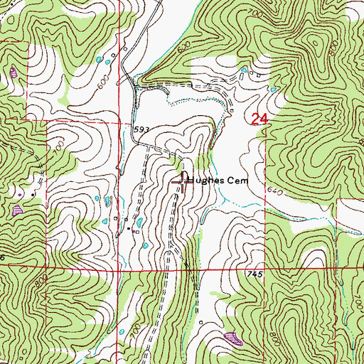 Topographic Map of Hughes Cemetery, MO
