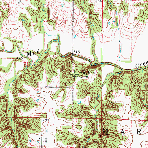 Topographic Map of Hughes Cemetery, MO
