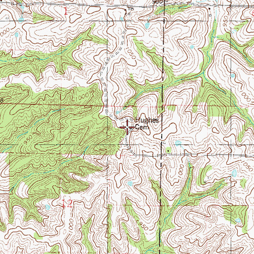 Topographic Map of Hughes Cemetery, MO
