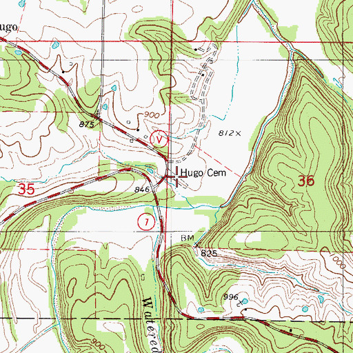 Topographic Map of Hugo Cemetery, MO