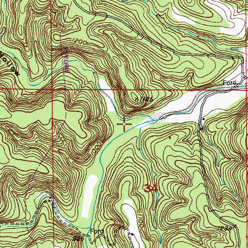 Topographic Map of Huldy Hollow, MO