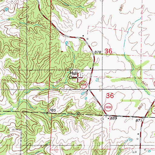 Topographic Map of Hull Cemetery, MO
