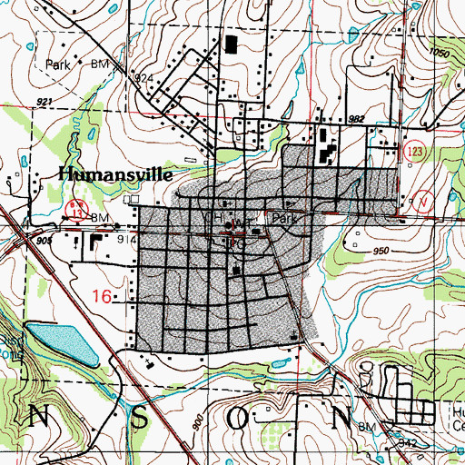 Topographic Map of Humansville, MO