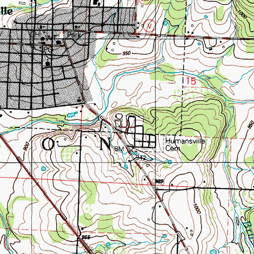 Topographic Map of Humansville Cemetery, MO