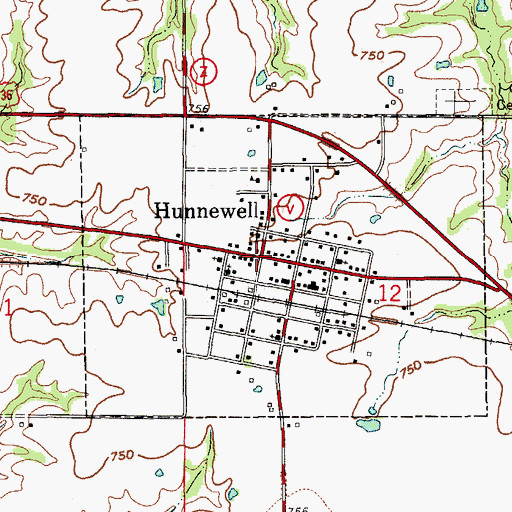 Topographic Map of Hunnewell, MO
