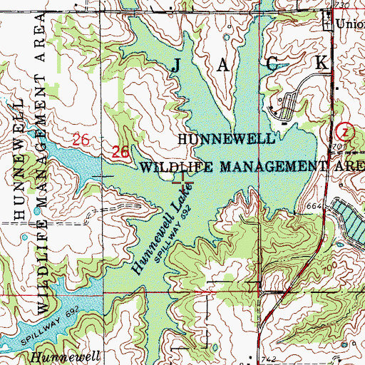 Topographic Map of Hunnewell Lake, MO