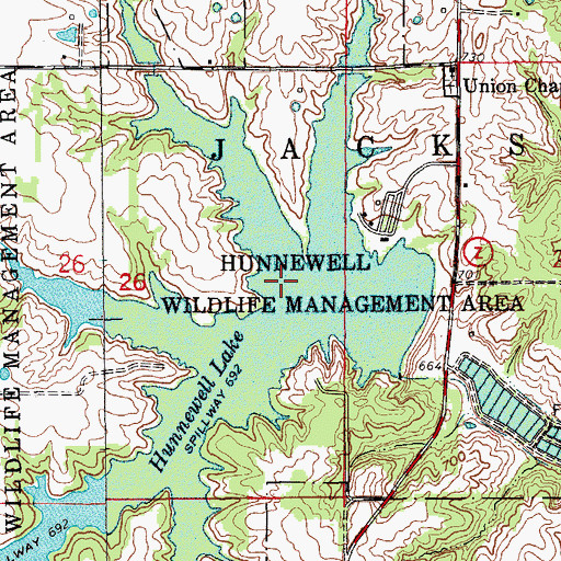 Topographic Map of Hunnewell Wildlife Management Area, MO