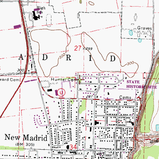 Topographic Map of Hunter Cemetery, MO