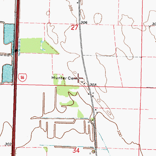 Topographic Map of Hunter Cemetery, MO