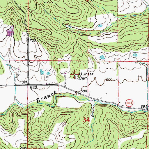 Topographic Map of Hunter Cemetery, MO