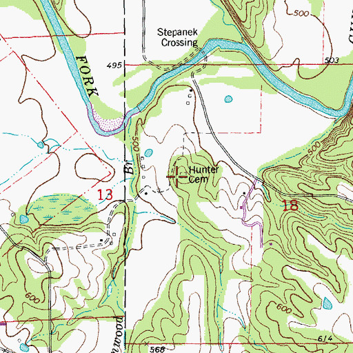 Topographic Map of Hunter Cemetery, MO