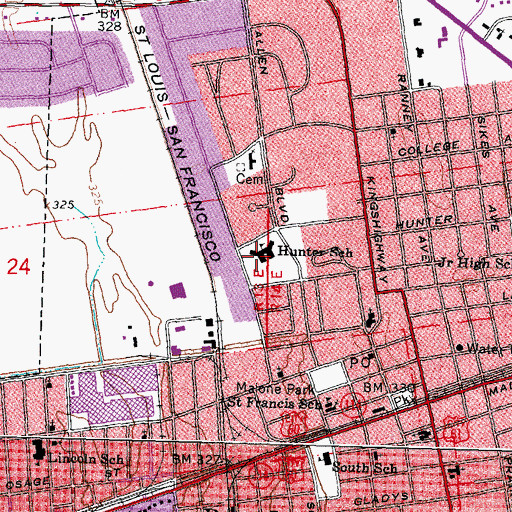 Topographic Map of Hunter School, MO
