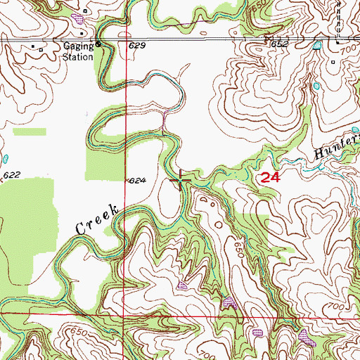 Topographic Map of Hunters Creek, MO