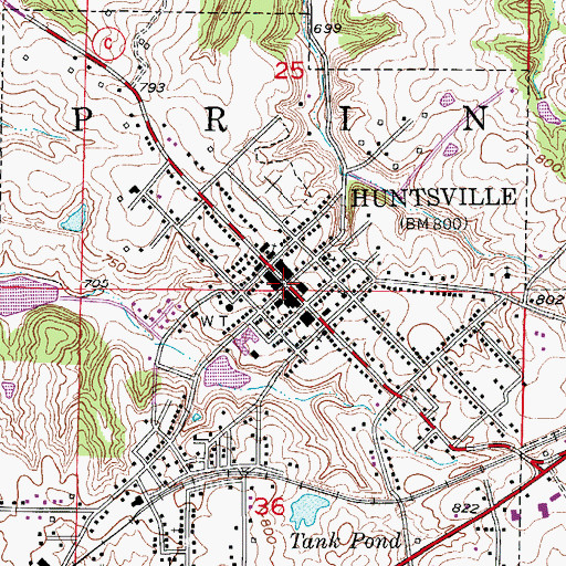 Topographic Map of Huntsville, MO