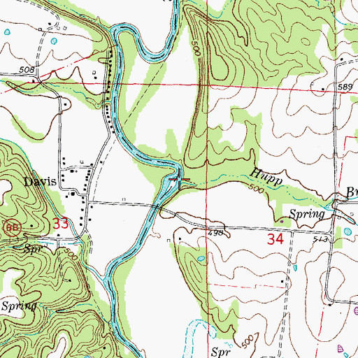Topographic Map of Hupp Branch, MO