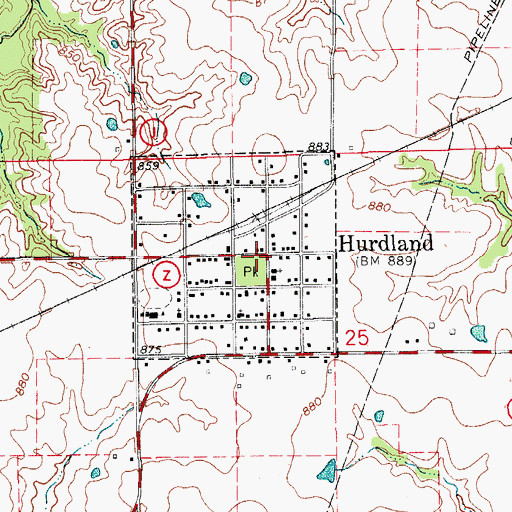 Topographic Map of Hurdland, MO