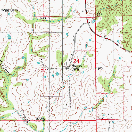 Topographic Map of Hurley Cemetery, MO