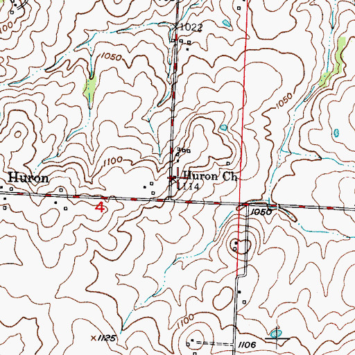 Topographic Map of Huron Church, MO