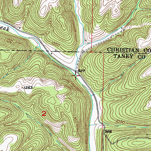 Topographic Map of Hurricane Creek, MO