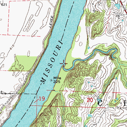 Topographic Map of Hurricane Creek, MO