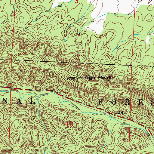 Topographic Map of High Peak, AR