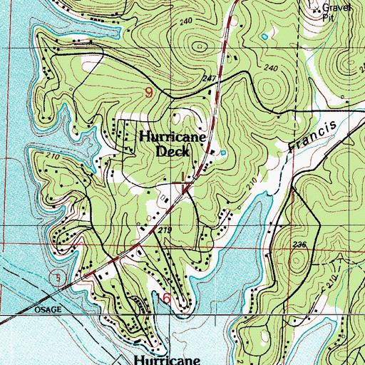 Topographic Map of Hurricane Deck, MO