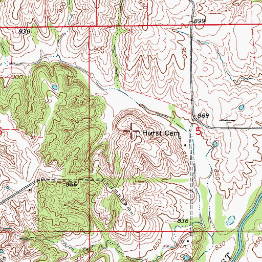 Topographic Map of Hurst Cemetery, MO