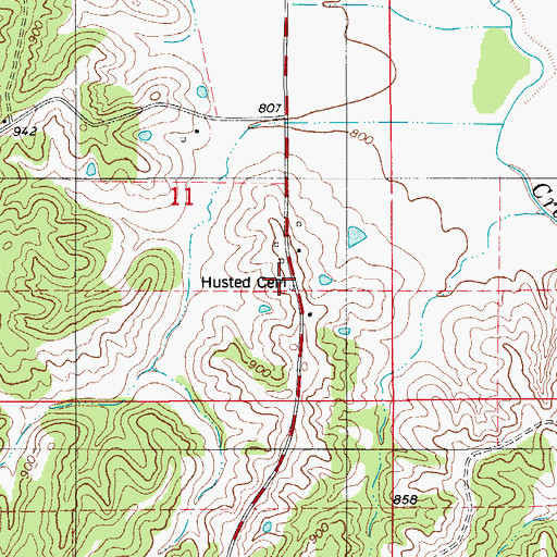 Topographic Map of Husted Cemetery, MO