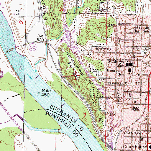 Topographic Map of Huston Wyeth Park, MO