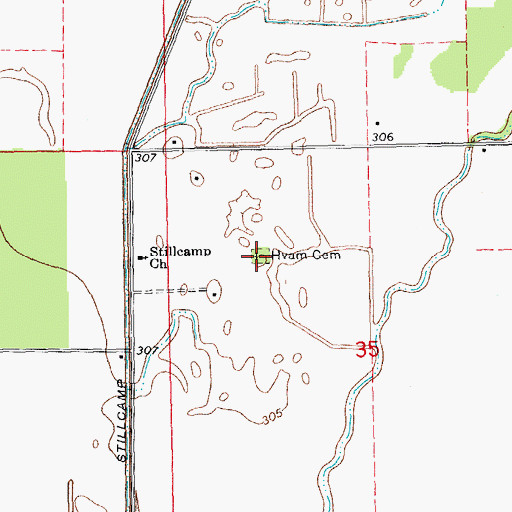 Topographic Map of Hvam Cemetery, MO
