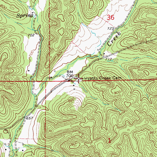 Topographic Map of Hyatts Creek Cemetery, MO
