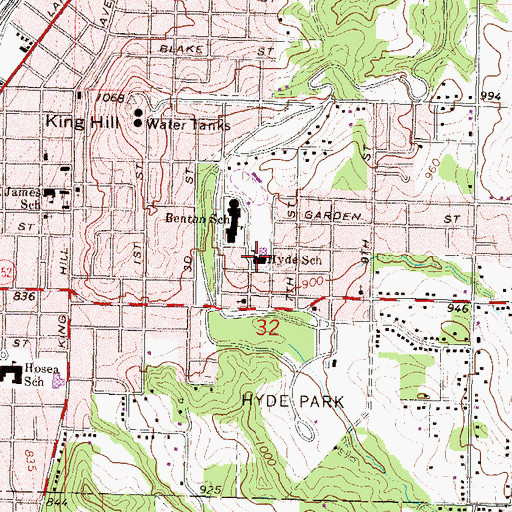 Topographic Map of Hyde Elementary School, MO