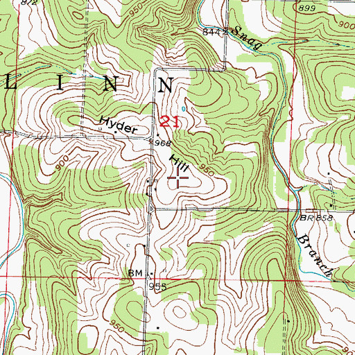 Topographic Map of Hyder Hill, MO
