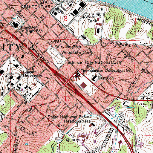 Topographic Map of Immaculate Conception School, MO