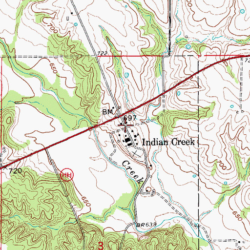 Topographic Map of Indian Creek, MO