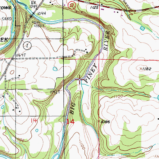 Topographic Map of Indian Creek, MO