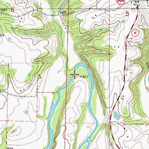Topographic Map of Indian Creek, MO