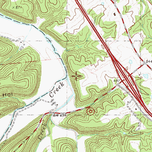 Topographic Map of Indian Creek, MO