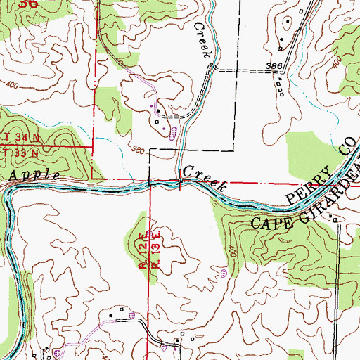 Topographic Map of Indian Creek, MO