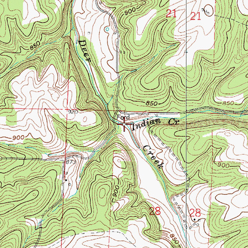 Topographic Map of Indian Creek, MO